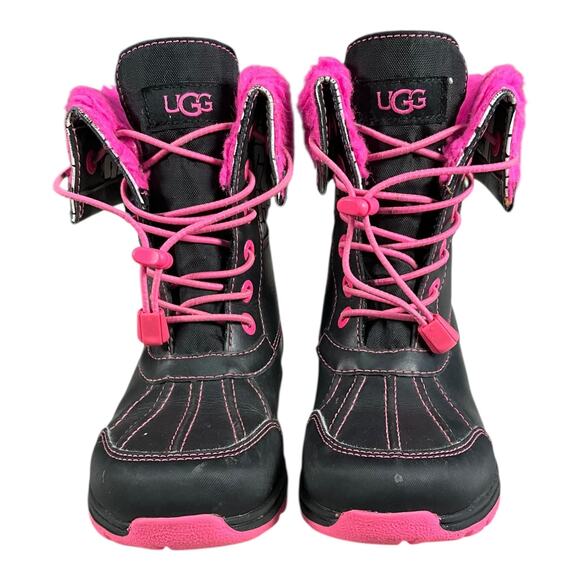 UGG Kids Waterproof Winter Boots Black Pink Fur Lined Lace Up Size 13 Outdoors - Picture 2 of 13